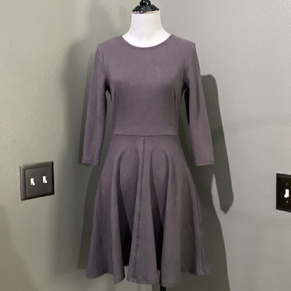 NWOT Everleigh Grey mini Skater Dress 3/4 sleeve Lattice Back